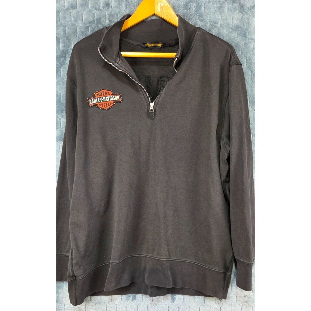 Harley Davidson Men's 2XL Slim Gray Quarter Zip Pullover Motorcycle Logo